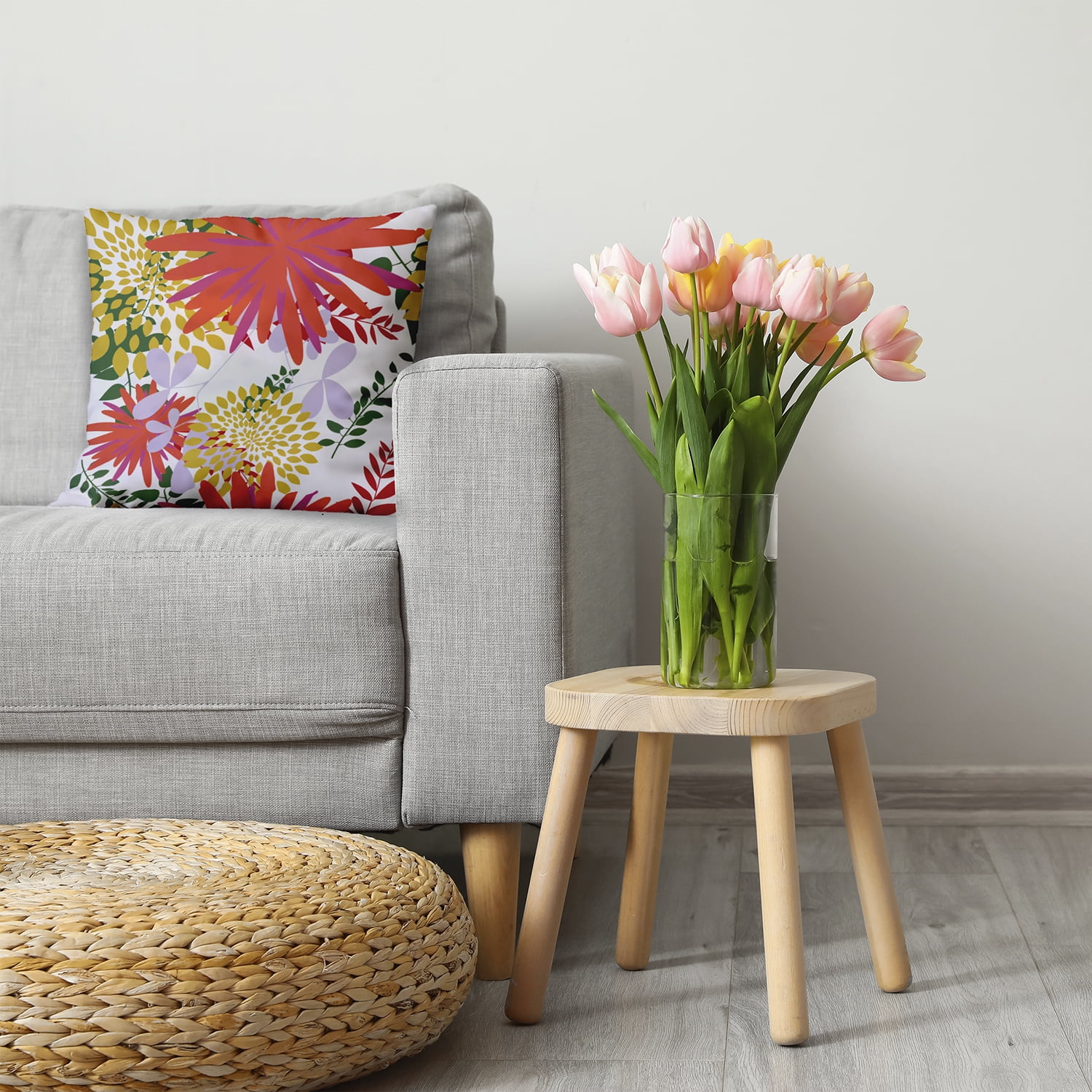 20" x 20" Simply Daisy Jumble Floral Polyester Accent Pillow, Surf Board Orange Qty 1