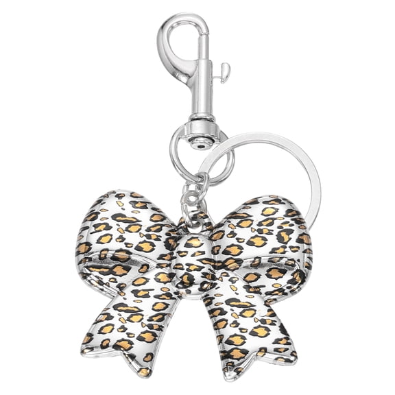 Leopard Print Bow Keychain Cute Charm, Y2K Style Bag Charm Keyring Accessories for Women Purse Handbags Backpacks, Silver Tone