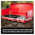 thumbnail image 2 of 2-in-1 Gas and Griddle, Portable Propane Burner w/Integrated Igniter & Stainless Drip Tray | Built-in Carrying Handle, Foldable Legs & Wind Panels | Includes Regulator Red, 2 of 6