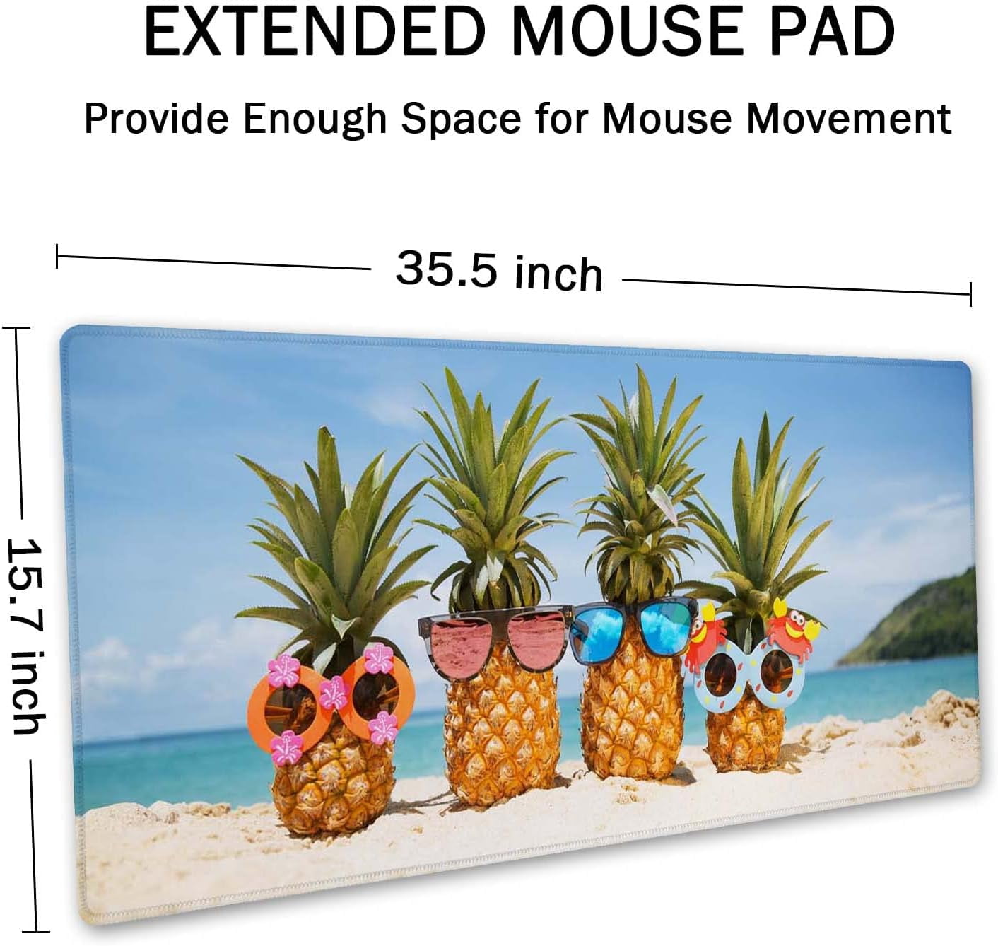 Extended Gaming Mouse Pad (35.4x15.7 in), Large Stable Rubber Base Mousepad with Stitched Edges, Keyboard Mouse Mat Desk Pad for Work, Game, Office, Home - Funny Pineapples