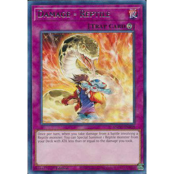 YuGiOh Ancient Guardians Rare Damage = Reptile ANGU-EN058