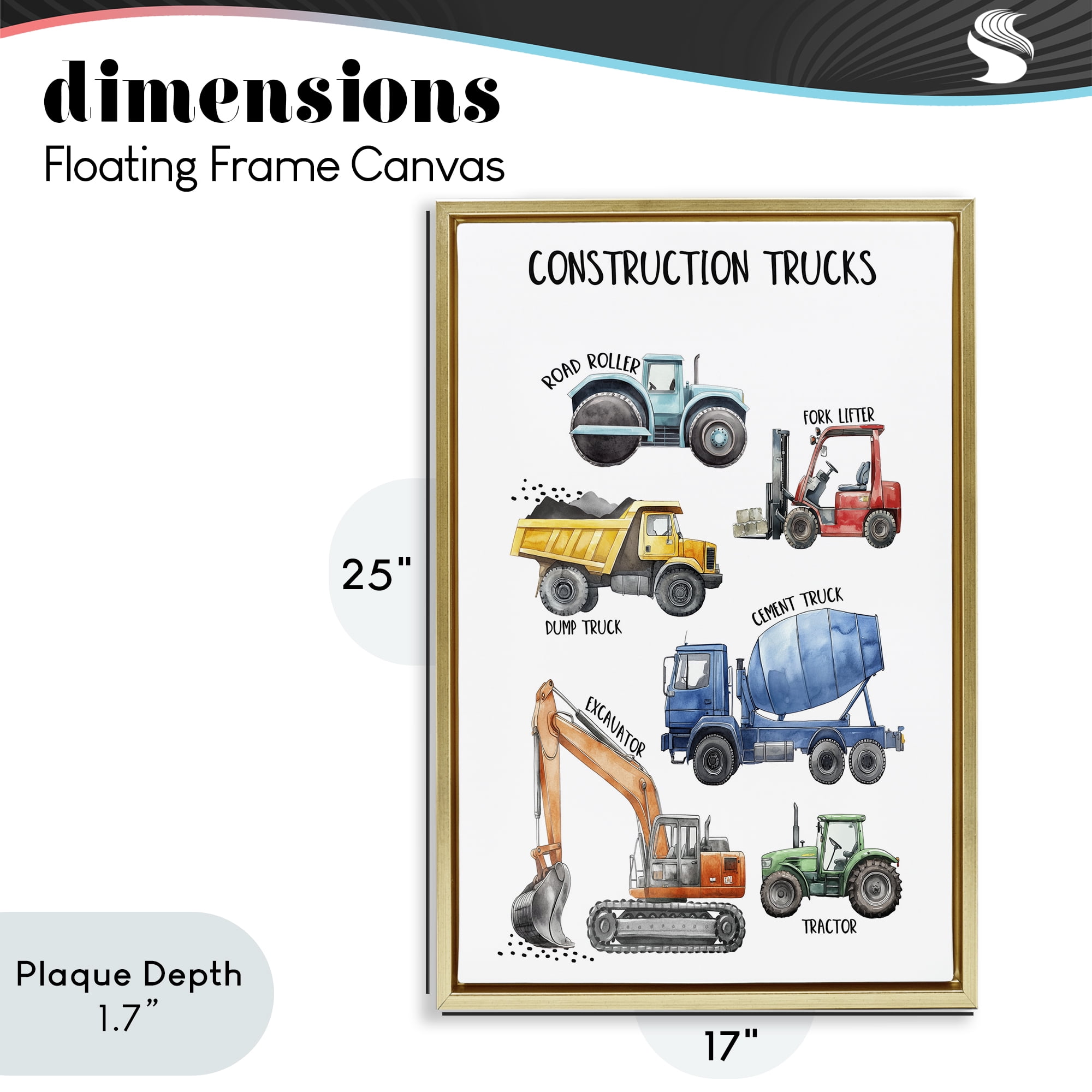 Stupell Industries Utility Trucks Construction Gold Framed Floater Canvas Wall Art, design by Christine Simpson Art