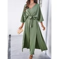 thumbnail image 4 of Women'S Satin Batwing Sleeve Cocktail Evening A Line Long Dress V Neck Ruched Loose Maxi Dress Green M, 4 of 9