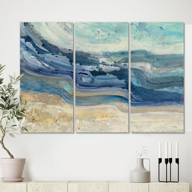 Designart - Aquarelle de Vagues de Mer Bleu de Côte - Art Moderne de Toile de Ferme