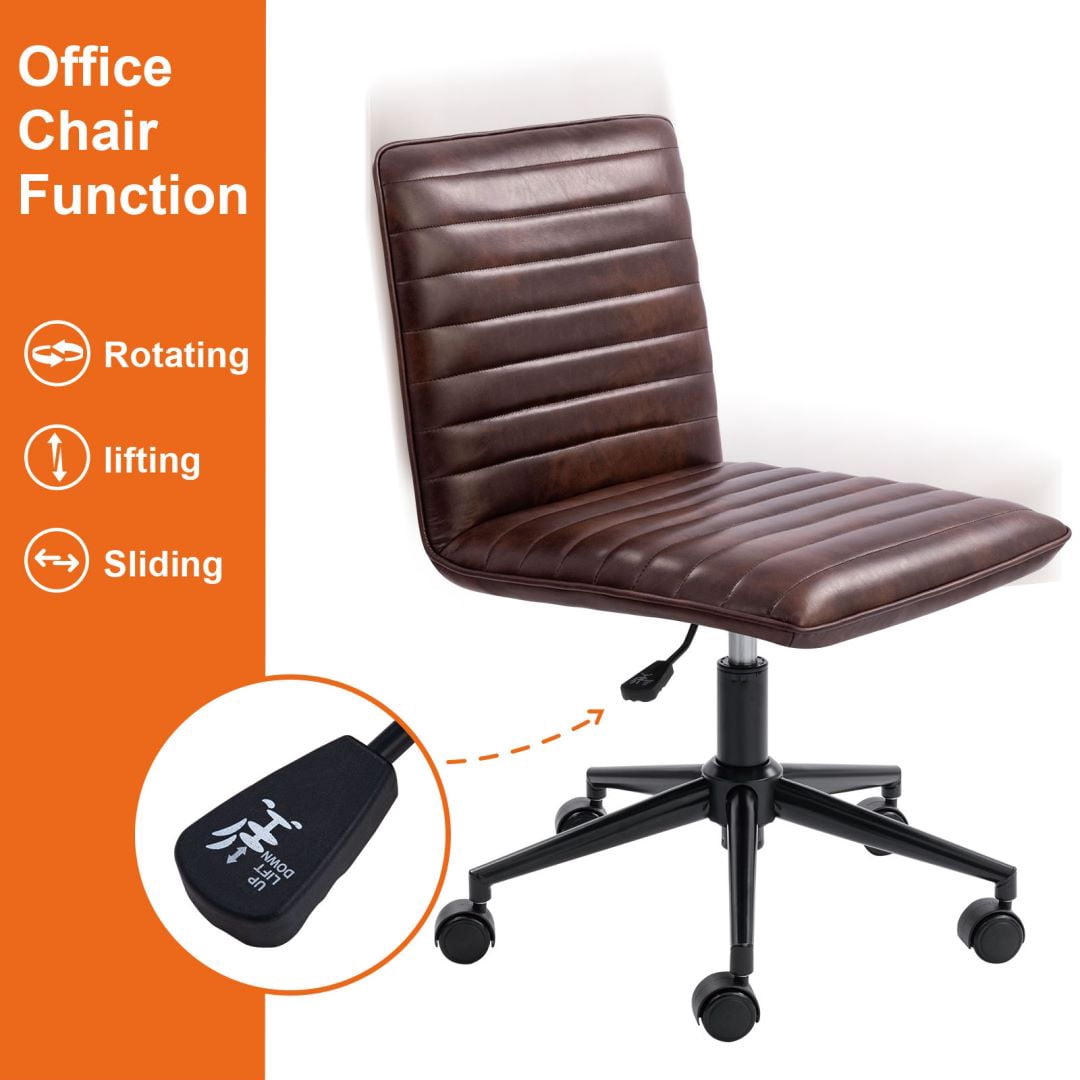 Furniliving Armless Task Chair  Leather  Office ChairMid-back Swivel Adjustable Rolling Computer Chair ,Dark Brown