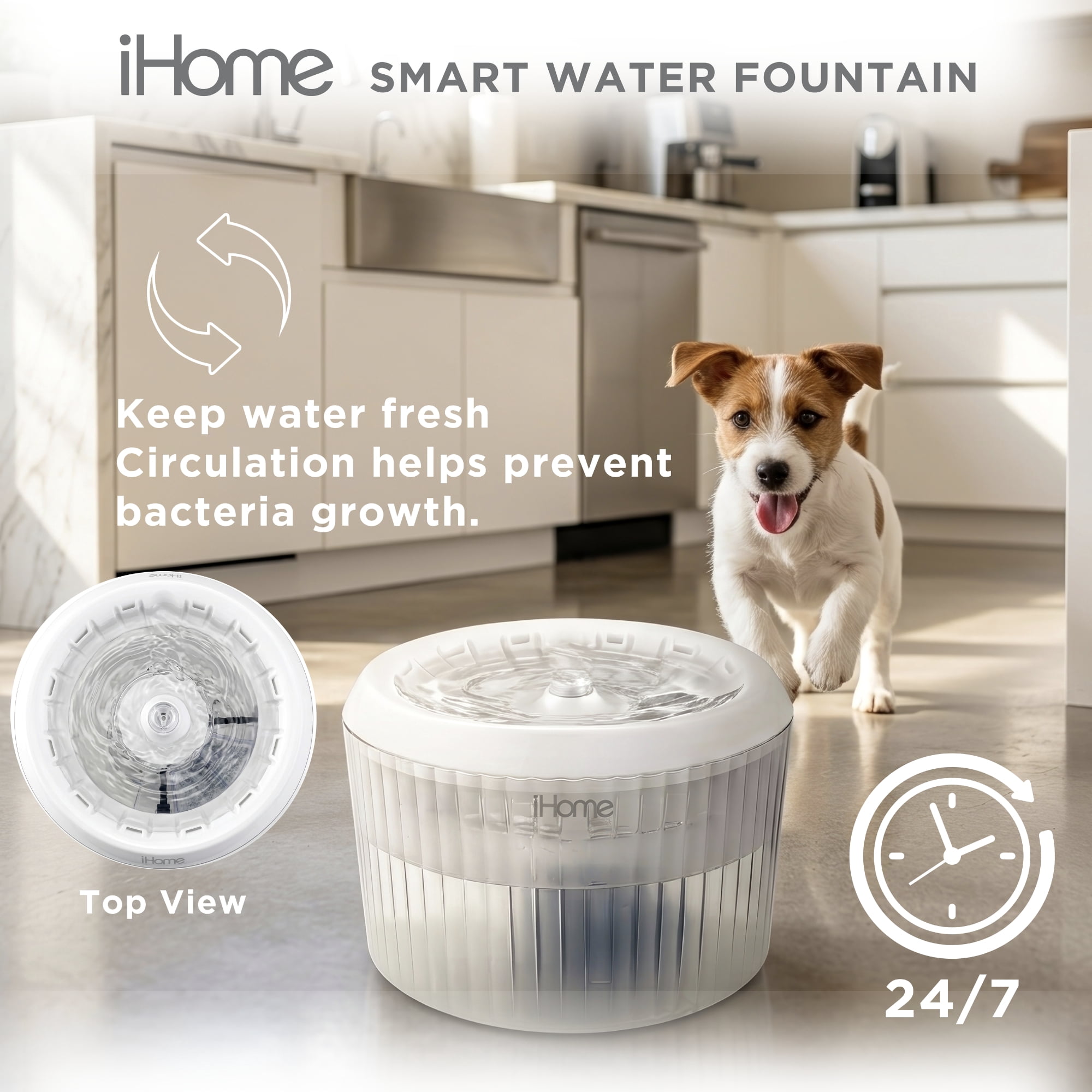 iHome Automatic Pet Water Fountain, 2.5L/84 oz, Ultra-Quiet Filtered Water Dispenser