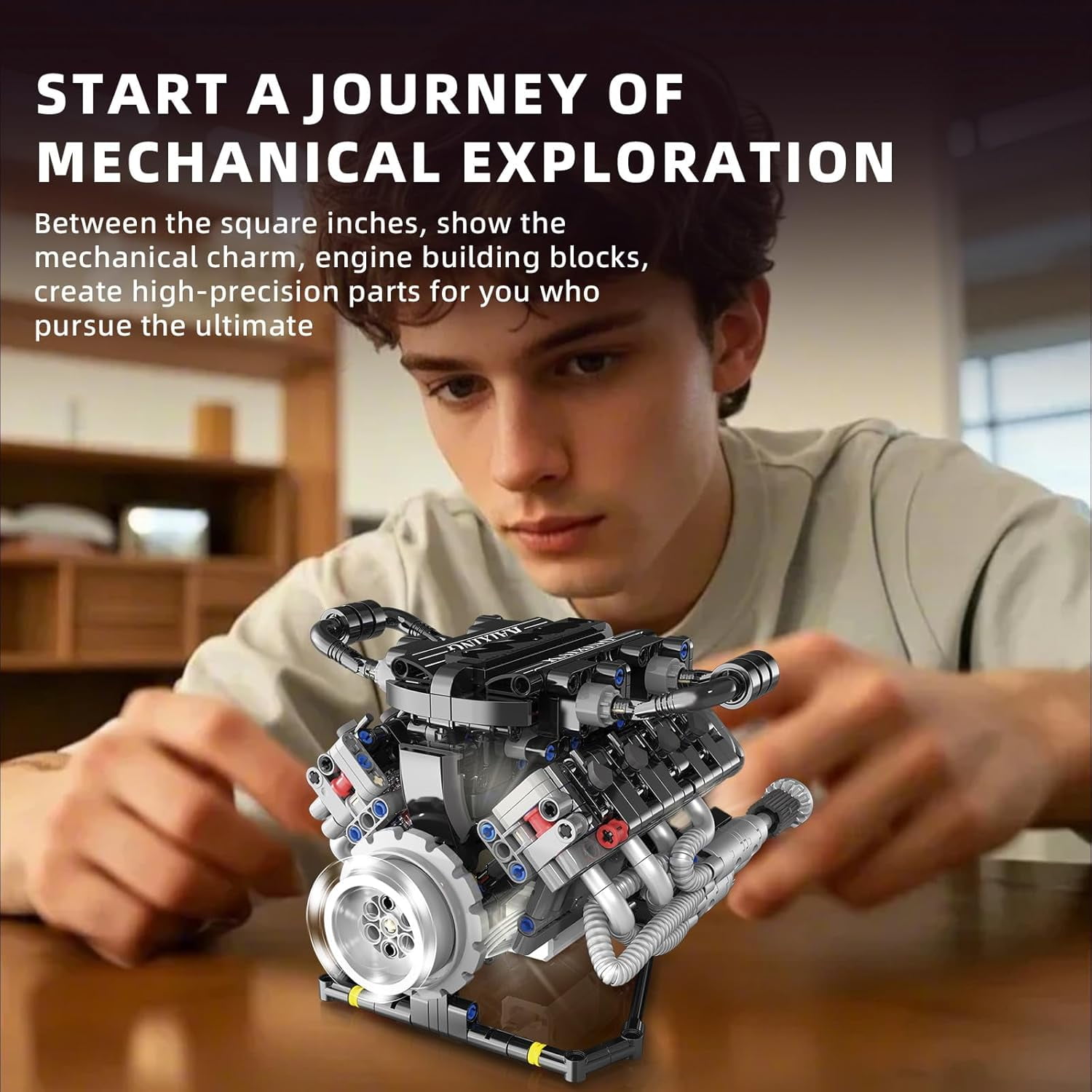 Remocguys V8 Mini Engine Model Kit That Runs Building Sets with Motor, APP Control technic & Light, Car Mechanic Engineering Collectible for Adults Boys 14+