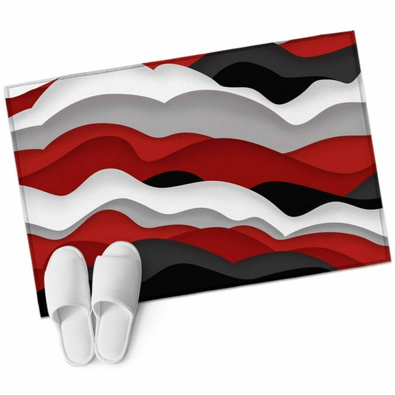 Red Black Ombre Bathroom Mat 2x3 FT, Non Slip Small Kitchen Mat, Modern Geometric Moire Abstract Art Washable Soft Backed Front Door Throw Rug Non-Shedding Indoor Outdoor Doormat for Entryway Sink