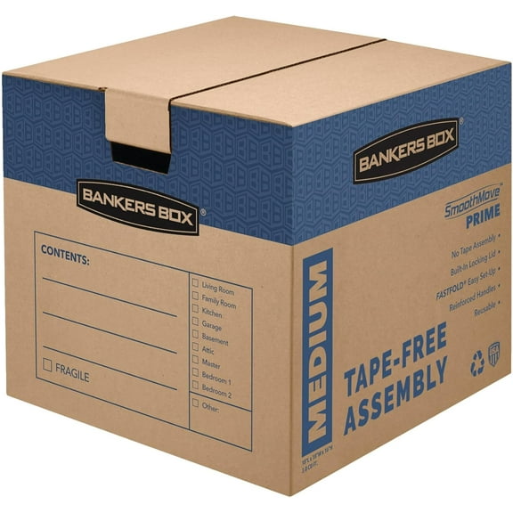 Litian Box Medium Prime Moving Box 8 Pack, Reinforced Handles, Tape-Free Assembly, Attached Lid, 18-in x 15-in x 14-in (0062806)
