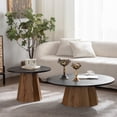thumbnail image 4 of Round Coffee Table with Sturdy Pedestal Base, Wooden Living Room Tea Table, Easy Assembly, Real Bark Pattern Veneer Top for Modern Home Decor, 4 of 9