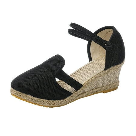 

Women Sandals Platform Wedge Linen Sandals Fashion Versatile Braided Buckle Breathable Wedge Sandals Womens Shower Sandals Fancy Sandals for Women