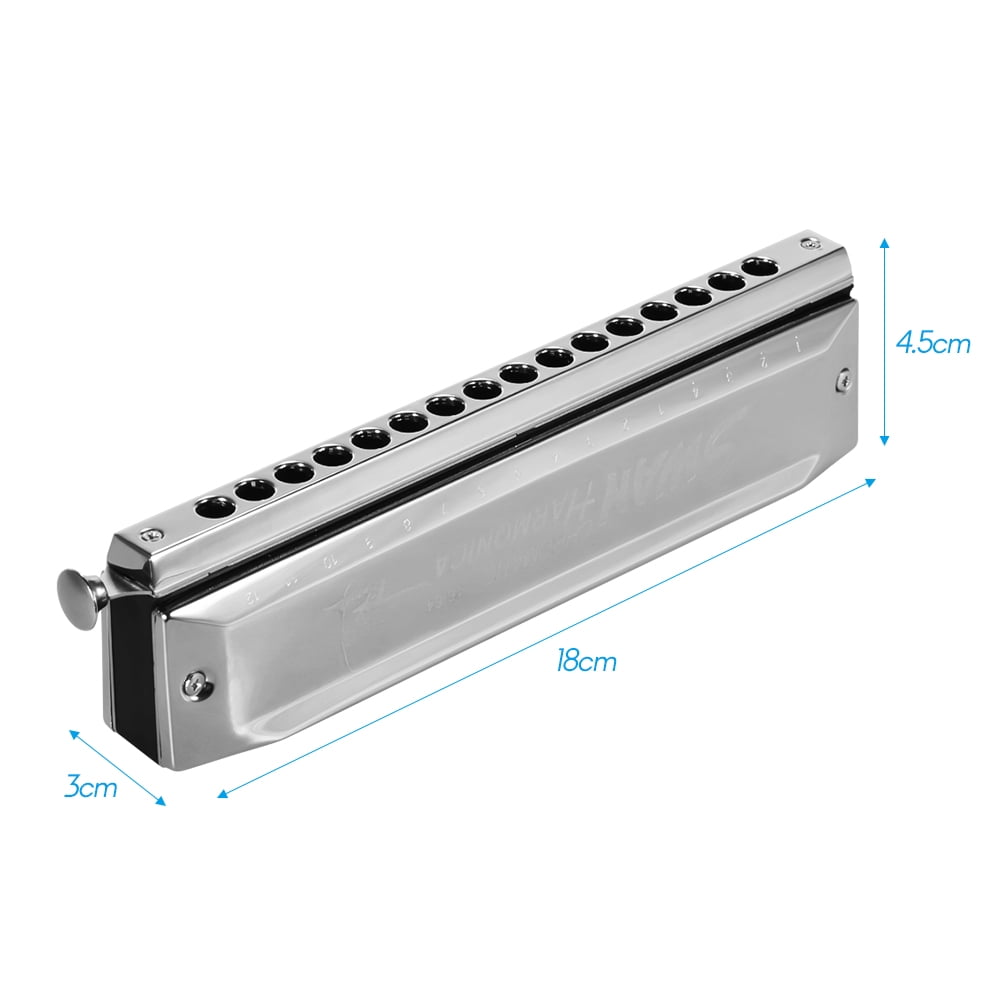 Swan SW-1664 16 Holes Chromatic Harmonica C Key 64 Tones Mouth Organ with Storage Case and Cleaning Cloth for & Adults
