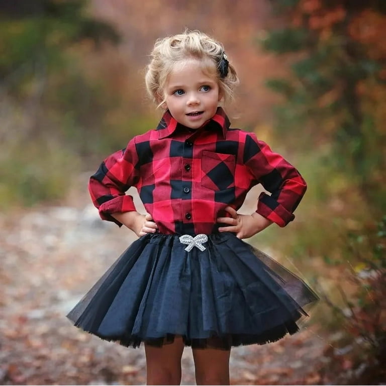 Toddler Baby Girl Christmas Outfits Long Sleeve Red Buffalo Plaid