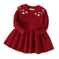 thumbnail image 1 of Felwors Robe Princesse en Coton Tricoté pour Bébé Fille Automne Hiver Manches Longues Col Fleuri Vêtements, 1 of 9