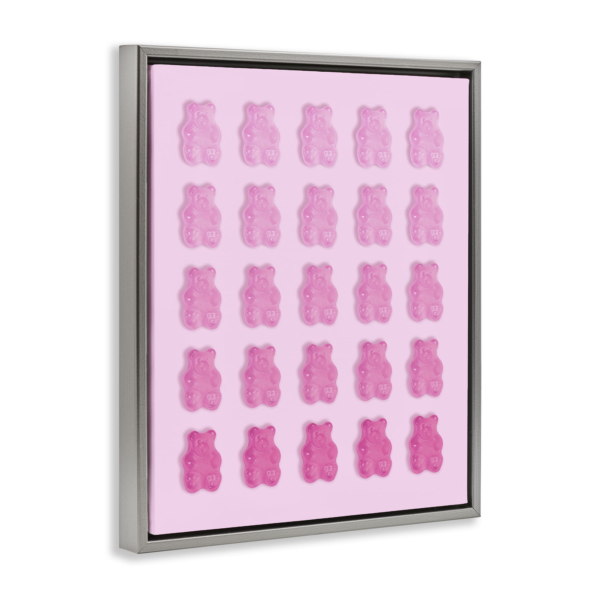 Stupell Industries Gradient Pastel Pink Bears Gray Framed Floater Canvas Wall Art, design by LISH Creative