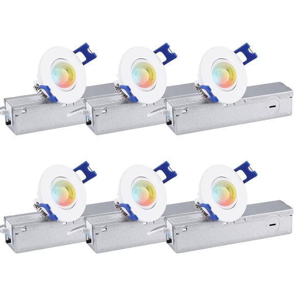 TORCHSTAR Lumière LED Encastrée 5CCT 2 Pouces avec Boîtier J, Aluminium, Dimmable 6W 360LM CRI90+ Pivotant Réglable Sans Œil, 270030003