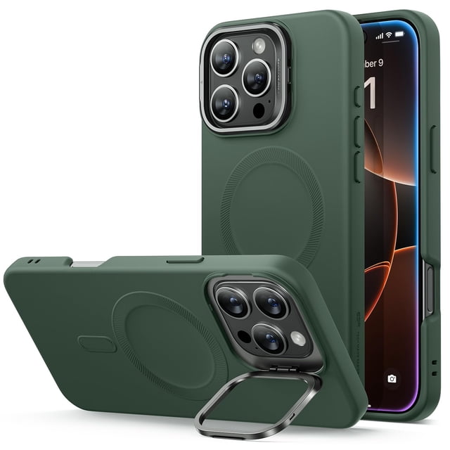 Funda de silicona ESR con soporte para iPhone 16 Pro Max, color verde