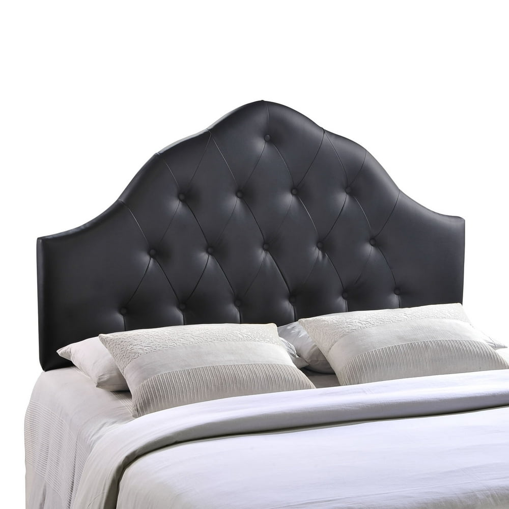 Modern Contemporary Queen Size Vinyl Headboard, Black Faux Leather