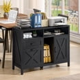 thumbnail image 4 of Lateral File Cabinet with 2 Drawers and Door, Farmhouse File Cabinet for A4/Letter Size Hanging Files, Large Wood File Storage Cabinets Printer Stand with Open Space for Home Office Furniture, Black, 4 of 14