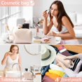thumbnail image 5 of Bolsa de maquillaje pequeña rosa Bolsa de cosméticos de cuero a rayas de PU, bolsa de maquillaje de viaje portátil, bolsa de cosméticos impermeable con asa, maquillaje lindo, 5 of 5