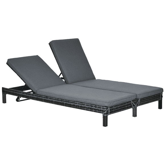 Grey 2-Person Wicker Chaise Lounge Set - Outdoor Patio Recliner with Cushions | 77" x 47" Rattan Sunbed for Poolside & Garden Relaxation