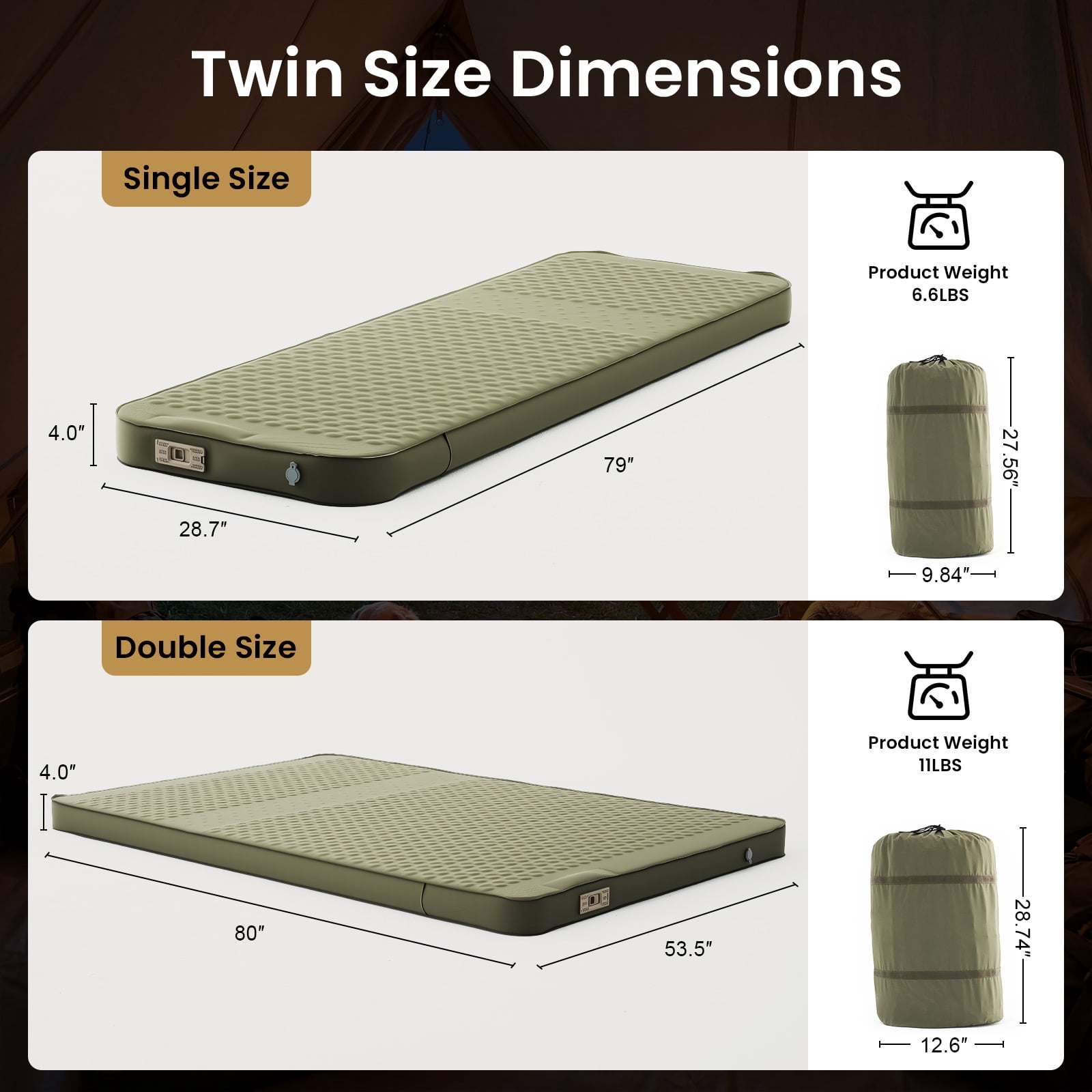 SLSY Inflating Camping Sleeping Pad,4" Ultra-Thick Memory Foam Fast Inflating Camping Mat Air Mattress with Pillow for Tent,Car,Traveling,Green