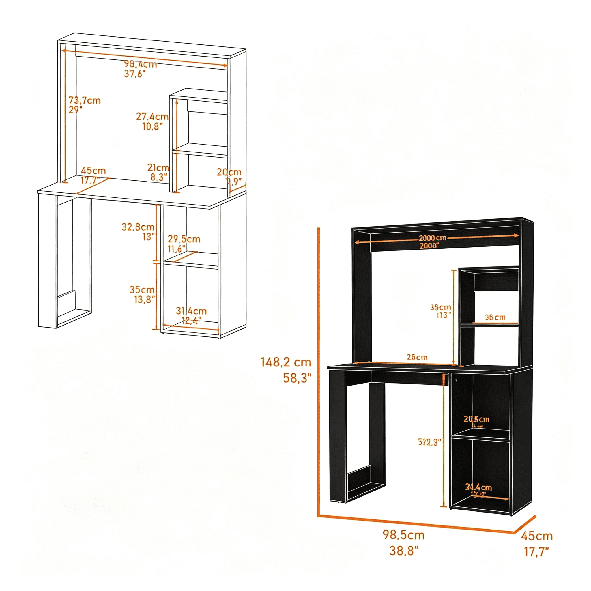 Asteroutdoor Computer Desk with Hutch and Storage Shelves, Wenge