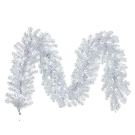 Vickerman 9' Crystal White Spruce Artificial Christmas Garland, Warm White LED Mini Lights