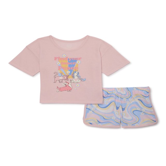 Girls Short Sleeve Top and Sleep Short Pajama Set 2-Piece Sizes 4-18 &