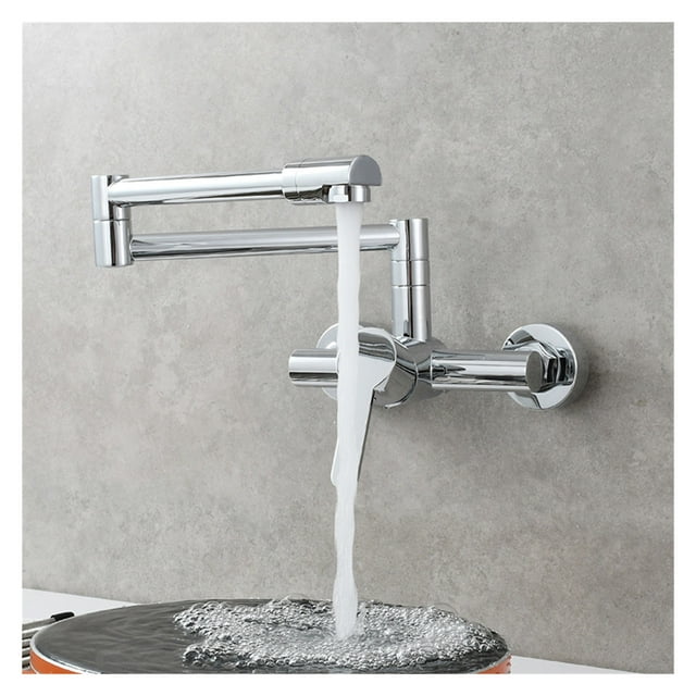 Brass Kitchen Folding Faucet Pot Filler Faucet Two Holes Wall Mount Faucet Hot And Cold Mixer Tap With Kitchen Sprayer ,bar Laundry RV Farmhouse