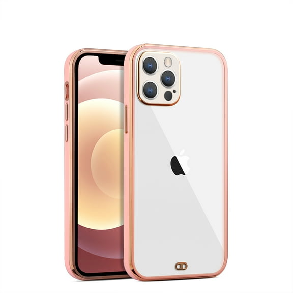 Xpm Case for Apple iPhone 13 (6.1") Hybrid PC Bumper Plating with Raised Camera Protection Shockproof Slim Frame Protective Cover for iPhone 13 - Clear / Pink