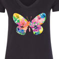 thumbnail image 4 of Inktastic Butterfly Shape with Colorful Flowers Women's V-Neck T-Shirt, 4 of 5