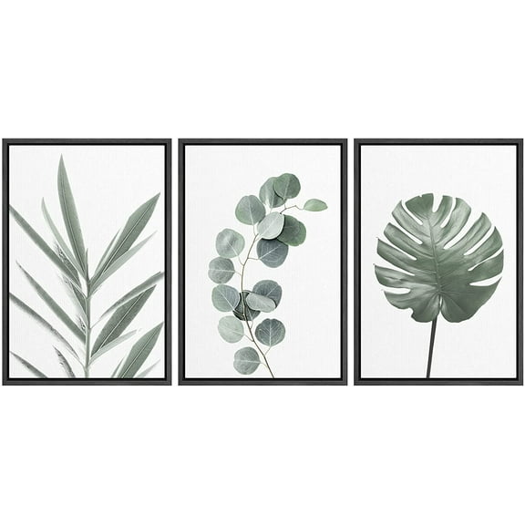wall26 Framed Wall Art Print Set Monstera Leaf and Jungle Plant Variety Wilderness Nature Illustrations Modern Art Rustic Closeup Colorful for Living Room, Bedroom, Office Natural - 16"x24"