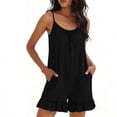 thumbnail image 2 of SYMOID Womens Spaghetti Strap Romper with Pockets Ruffled Hem Loose Fit Soft Stretchy Summer Short Jumpsuit S-XXL,Size S, 2 of 6
