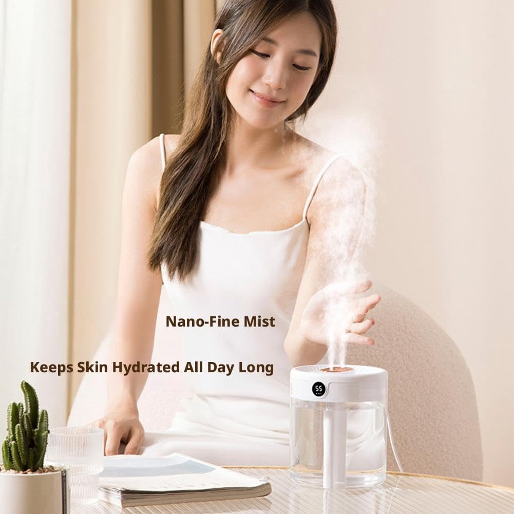 2l Double Nozzle Air Humidifier, Desktop Double Nozzle Cool Mist Humidifier With Night Light, Silent Humidifiers Usb Personal Desktop Humidifiers, for Baby Bedroom Travel Office Home