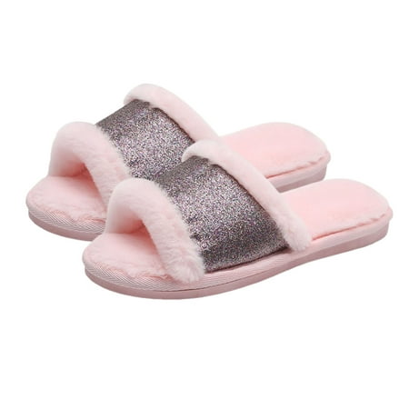 

YeccYuly Women s Fuzzy Cross Band House Slippers Soft Plush Furry Fur Open Toe Cozy Memory Foam Winter Warm Comfy Slip On Breathable Sandals Indoor Outdoor Slippers