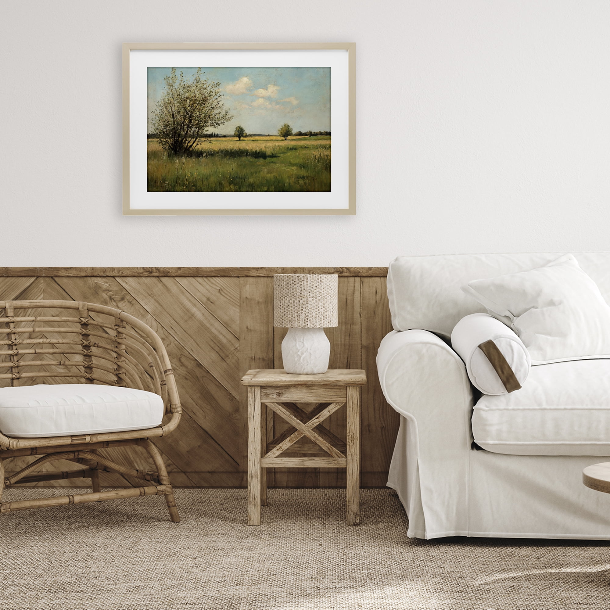 Stupell Industries Peaceful Meadow Under Serene Sky Birch Framed Print Under Glass, design by Petal Prints Design