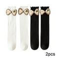 thumbnail image 2 of Esaierr 2 Pairs of Kids Girls Flowers Bow Knee High Socks Toddler Stacked Socks Solid Color Mid-Calf Socks Fall Winter Thigh High Socks, 2 of 9