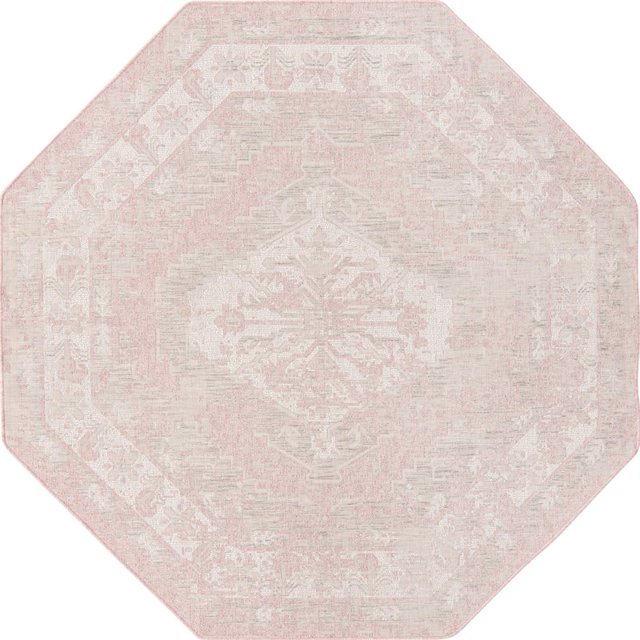 Unique Loom Outdoor Traditional Flatweave Rug 7' 10 x 7' 10 Octagon Pink/Ivory