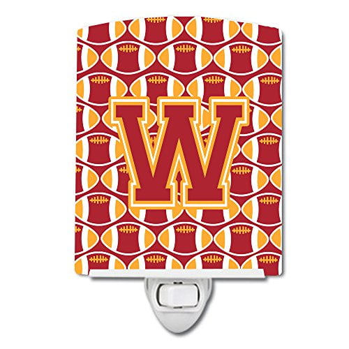 Caroline's Treasures Letter W Football Cardinal and Gold Ceramic Night Light, 6 x 4", Multicolor