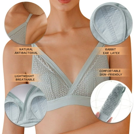 

WGOUP Ladies French Lingerie No Steel Ring Summer Ultra Thin Latex Cushion Lace Rabbit Ear Cup Bra Mint Green(Buy 2 Get 1 Free)