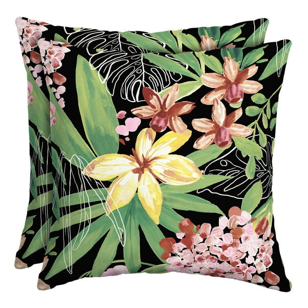 Better Homes & Gardens Black Tropical 16 x 16 in. Outdoor Toss Pillow w