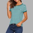 thumbnail image 2 of Women's Casual Short Sleeve Striped Shirt Loose Fit Crew Neck T Shirt Basic Pullover Tops for Summer Light Blue, 2 of 6