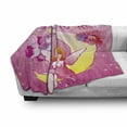thumbnail image 3 of Pink Soft Flannel Fleece Throw Blanket, Girl with Wings Sitting on the Moon Unicorn Castlend the Stars Illustration Print, Cozy Plush for Indoor and Outdoor Use, 50" x 70", Pink, by Ambesonne, 3 of 6