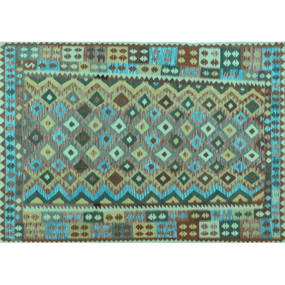 Ahgly Company Indoor Rectangle Abstract Light Blue Contemporary Area Rugs, 8' x 12'