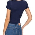 thumbnail image 4 of Simply Fashion Women's Ribbed Crop Top – Short Sleeve Crew Neck Fitted Tee – Stretch Rayon Spandex Knit,navy,small, 4 of 4