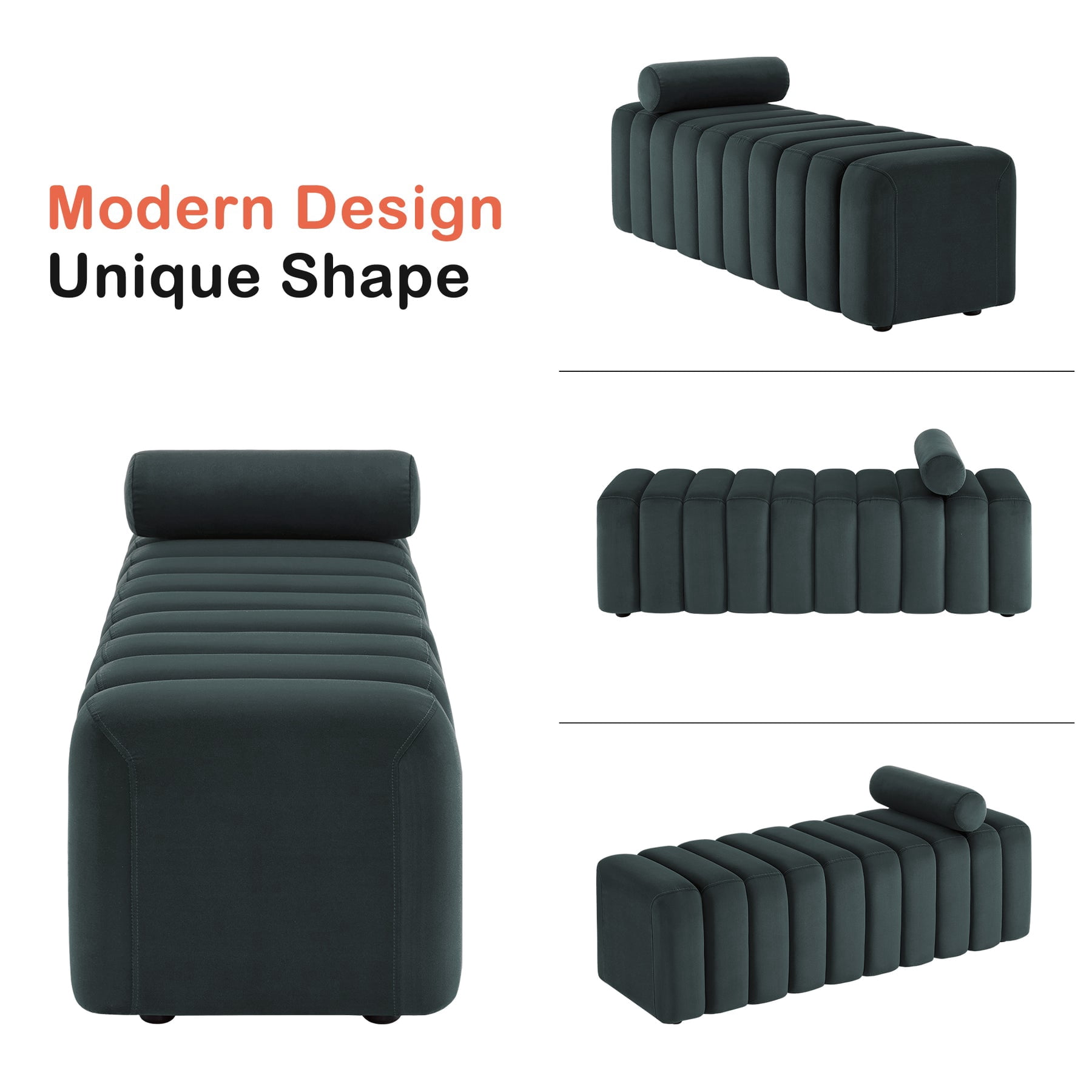 MCombo Waiting Room Benches, Guest Reception Lobby Chairs for Salon, Velvet Upholstered Ottoman for Bedroom Entryway 4698 (Dark Grey)