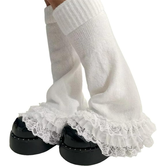 Women' s Lace Leg Warmers Y2K Kawaii Lolita Leg Warmer Knit White Black Flared Leg Socks Cute