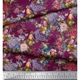 thumbnail image 2 of Soimoi Pink Rayon Fabric Leaves,Floral & American Robin Bird Print Fabric by Yard 42 Inch Wide, 2 of 3