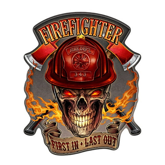 SignMission P-1014 Firefighter Skull 14 in. Firefighter Flaming Skull Novelty Sign